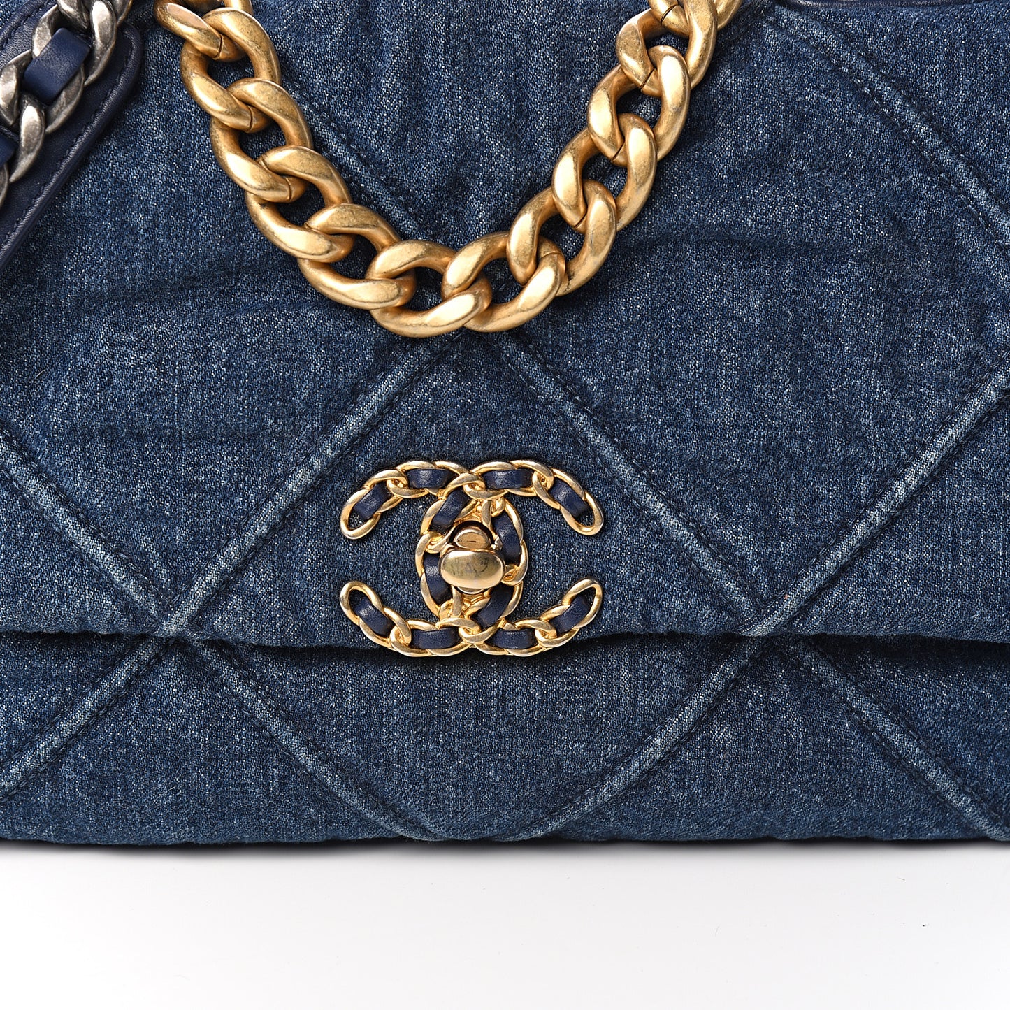Denim Quilted Medium 19 Flap Blue