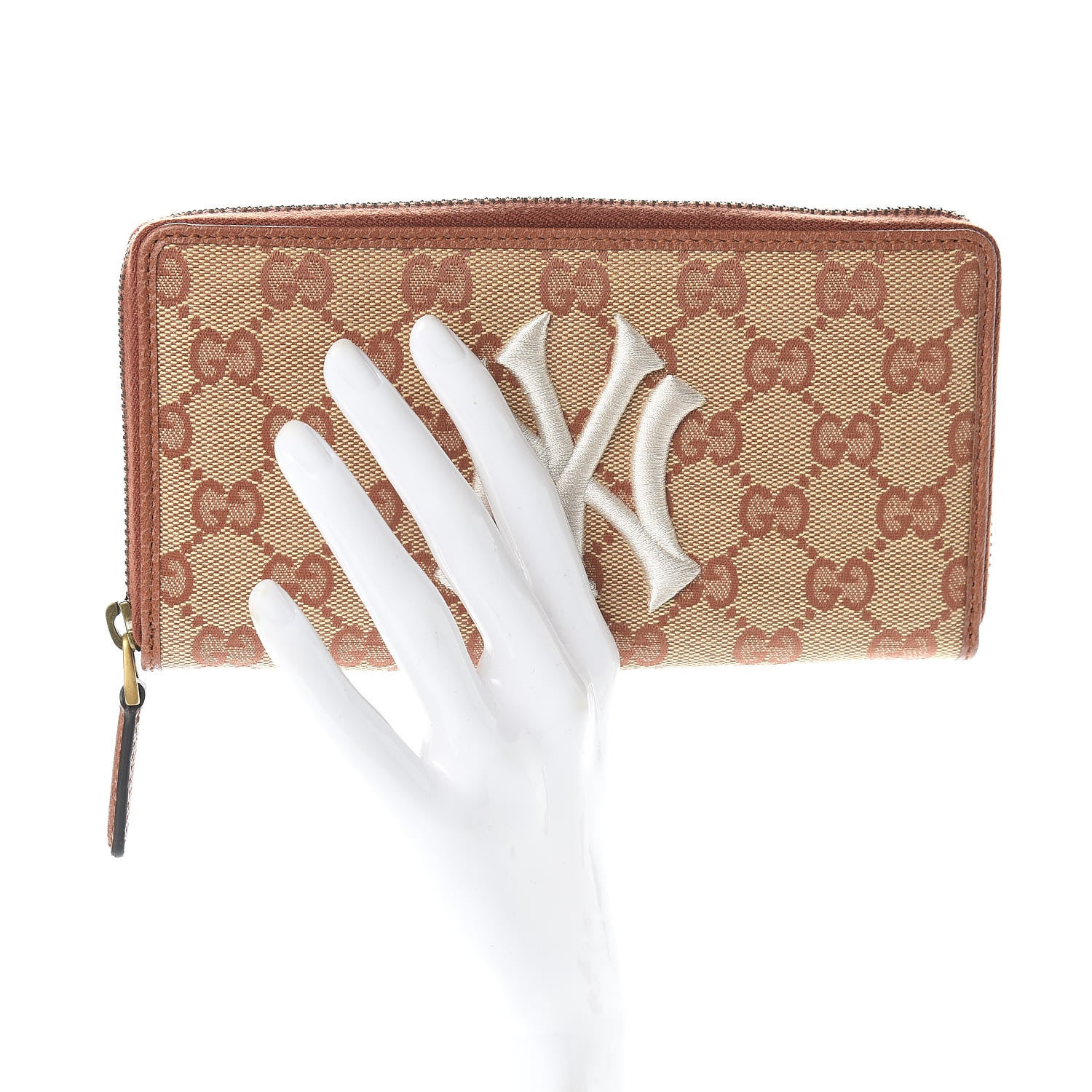Gucci X MLB GG Monogram NY Yankees Zip Around Wallet Beige Ruggine Ivory 2 of 7
