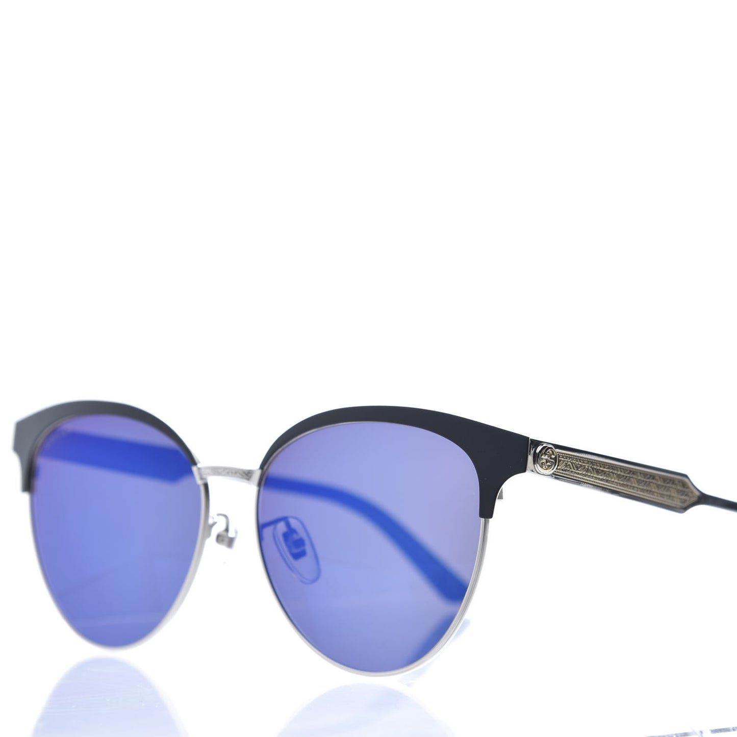 Round Metal GG0074SK Sunglasses Black Silver