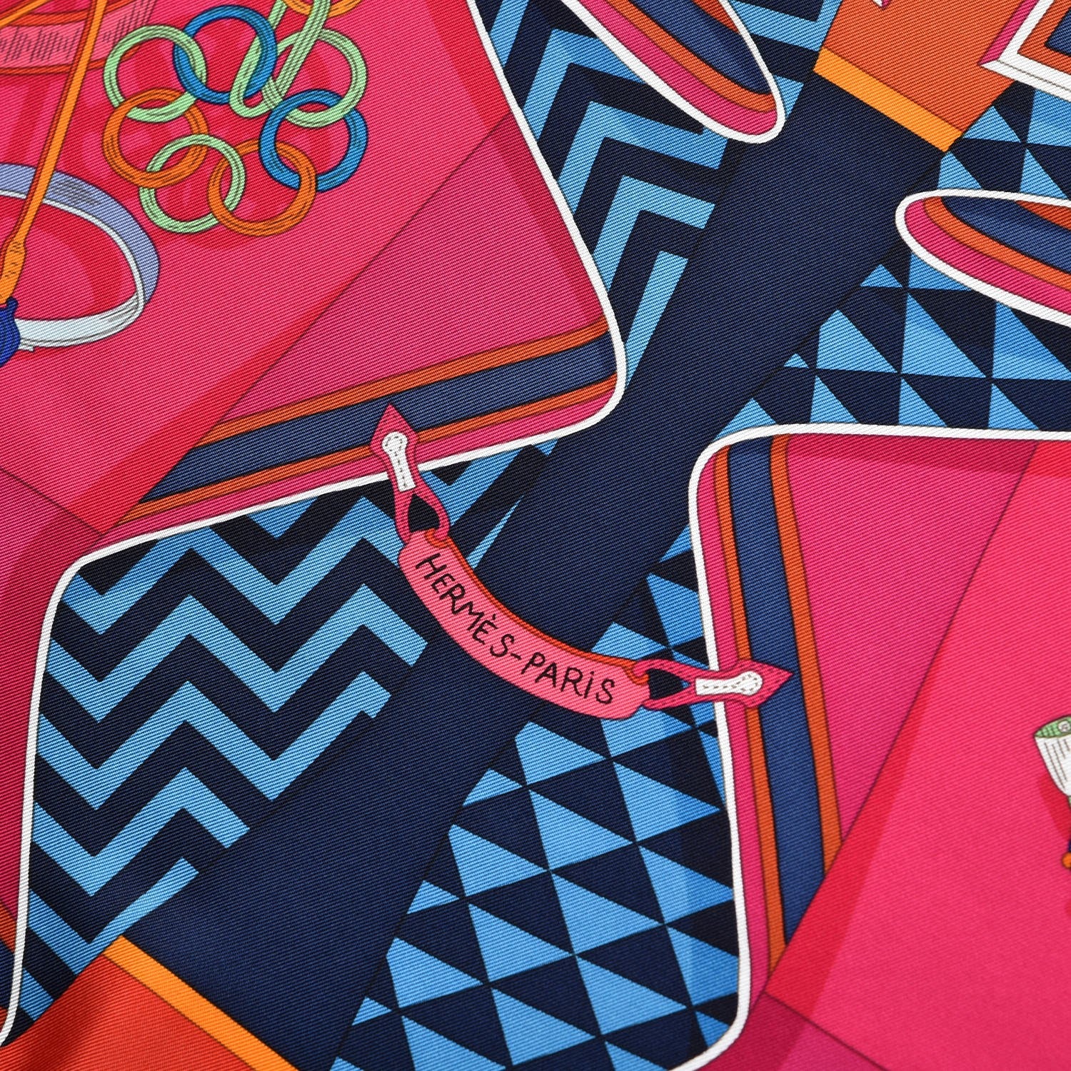 Hermes Silk Bouquets Sellier Scarf 90 Rouge Fuchsia Bleu 3 of 7