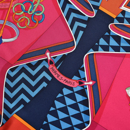 Hermes Silk Bouquets Sellier Scarf 90 Rouge Fuchsia Bleu 3 of 7
