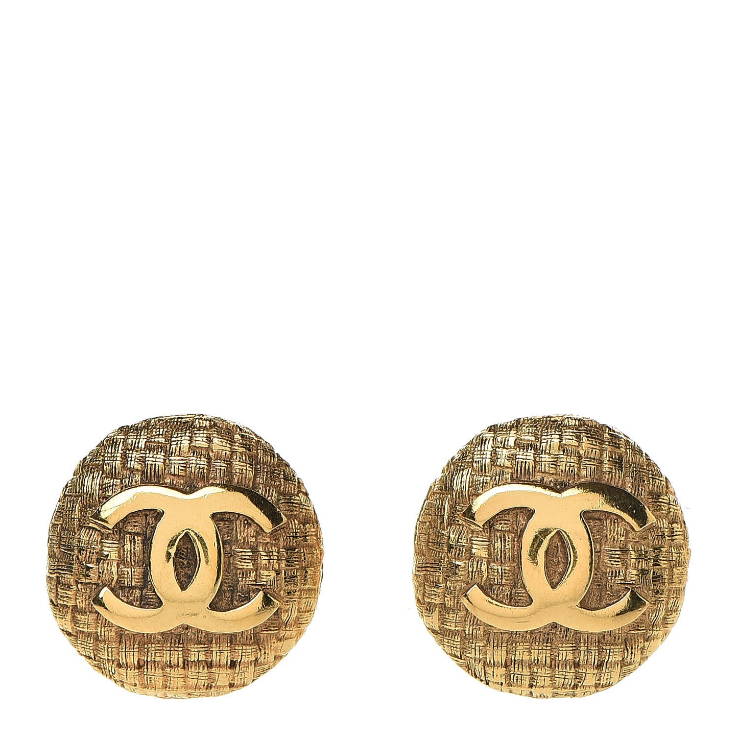 CC Button Clip On Earrings Gold