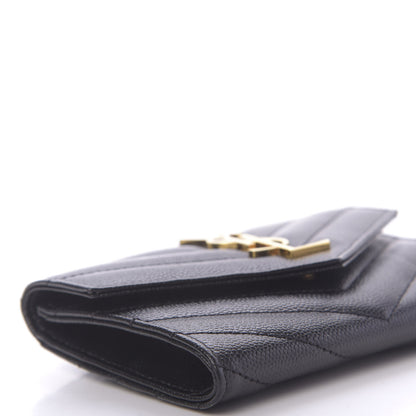 Saint Laurent Grain De Poudre Matelasse Chevron Small Monogram Envelope Wallet Black 6 of 10