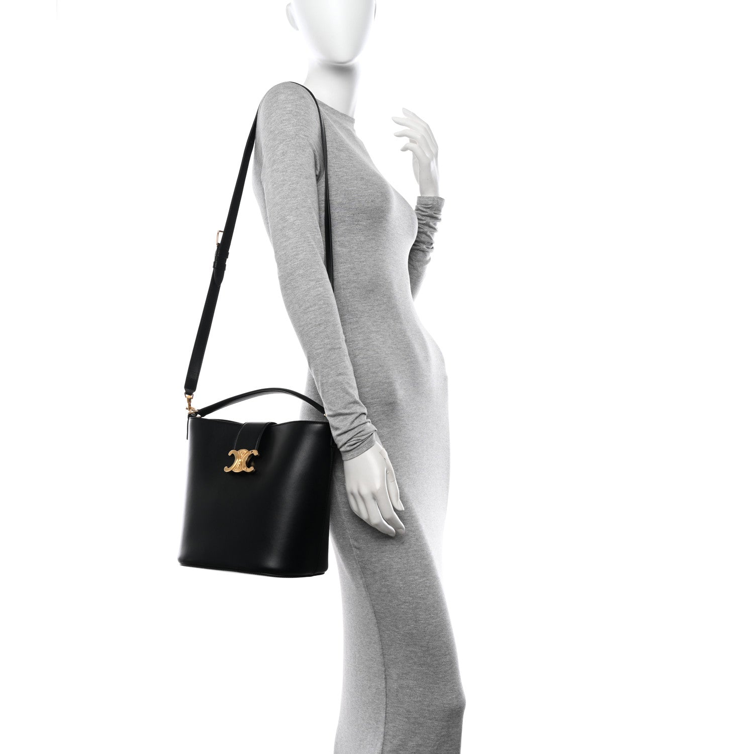 Celine Smooth Calfskin Triomphe Medium Louise Bag Black 2 of 11