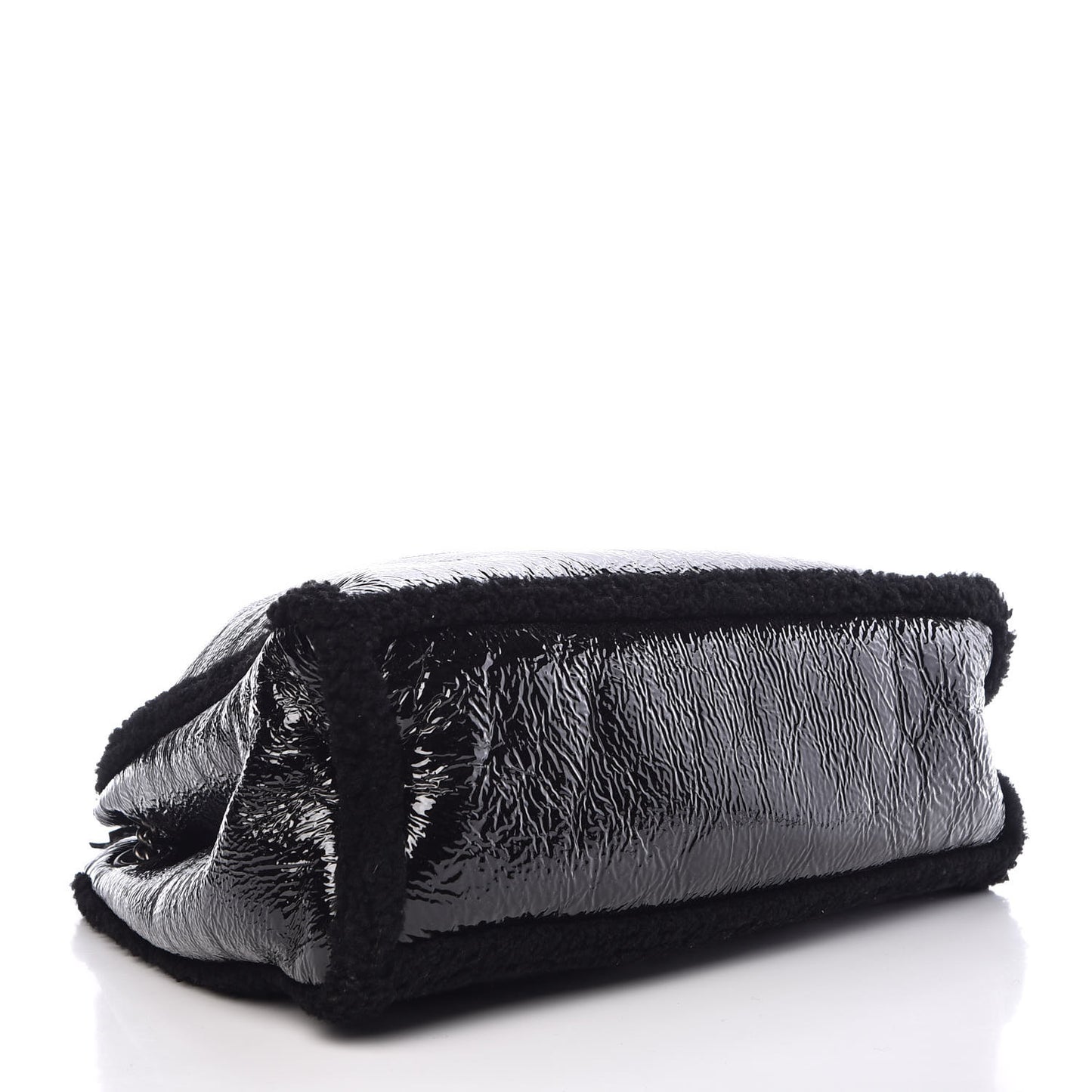 Patent Shearling Large Soho Chain Shoulder Bag Black