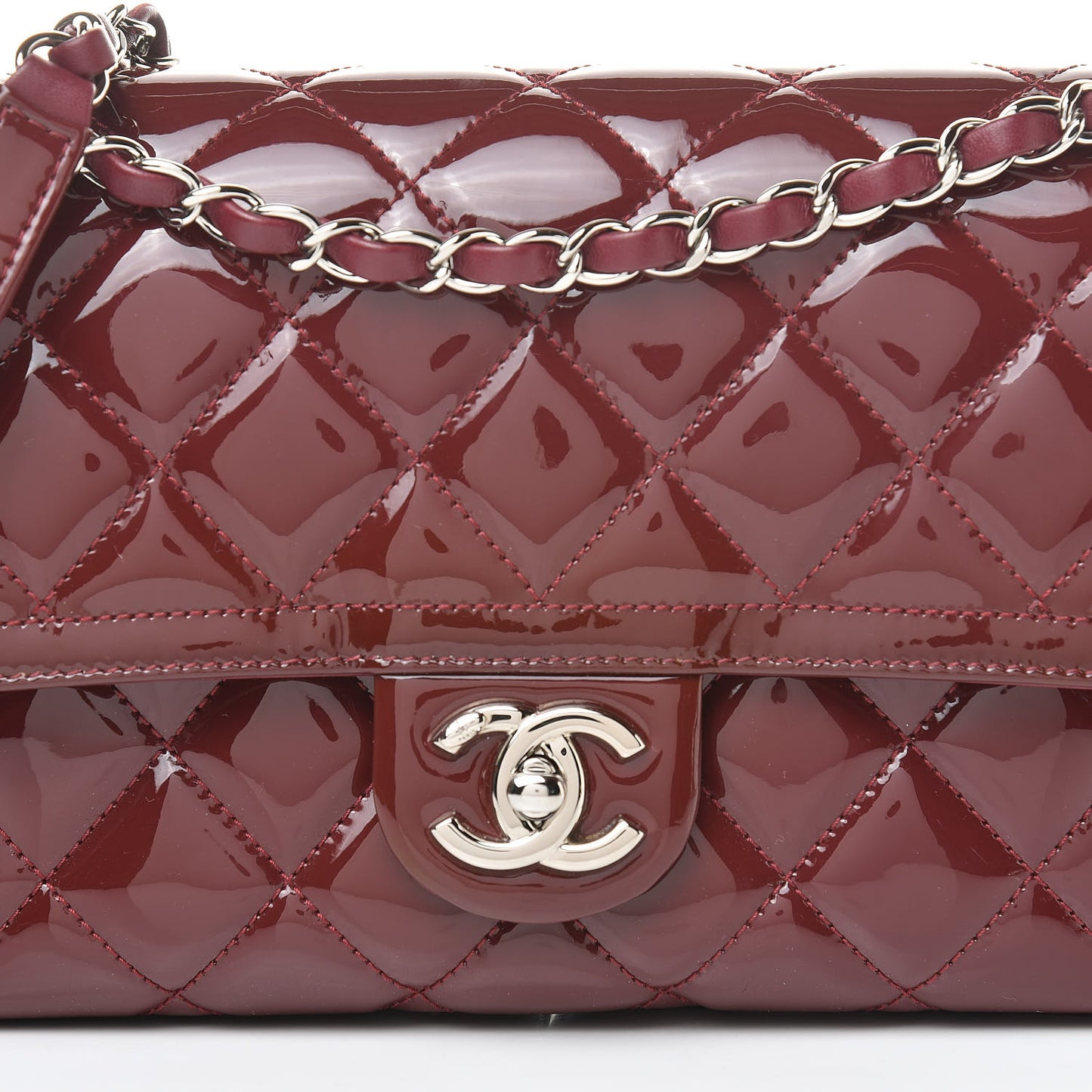Patent Quilted Large Coco Shine Flap Burgundy