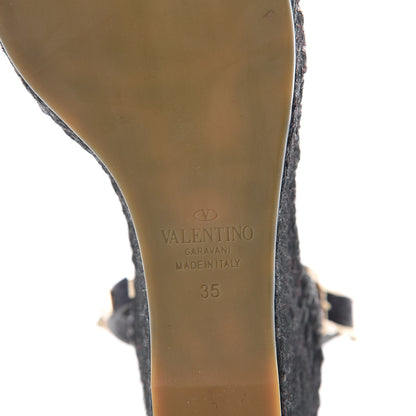 Valentino Garavani Grained Calfskin Rockstud Ankle Wrap Espadrille 15/85mm Wedges 35 Deep Denim 7 of 7