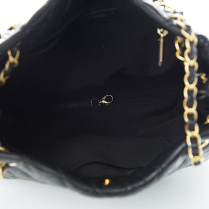 Chanel Lambskin Quilted Large Fluffy CC Shopping Tote Black 5 of 12