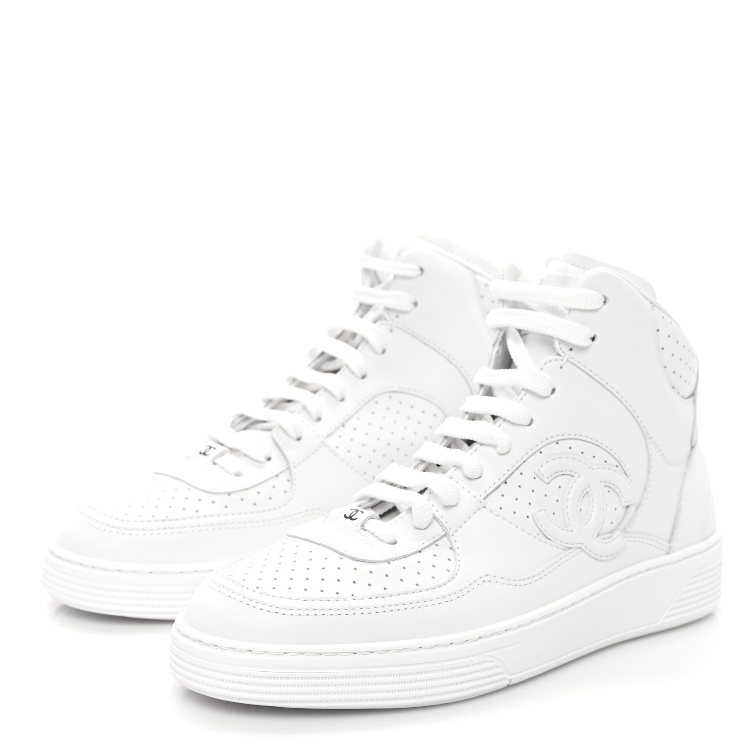 Chanel Calfskin CC High Top Sneaker 38.5 White 3 of 9