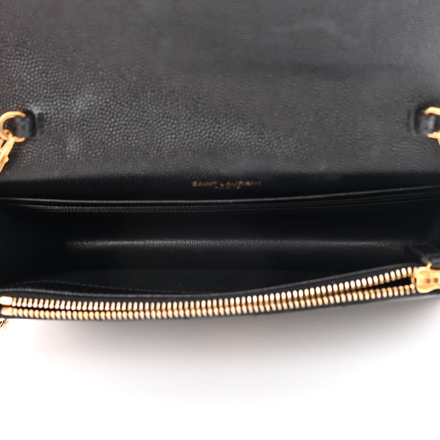 Saint Laurent Grain De Poudre Matelasse Chevron Monogram Envelope Chain Wallet Black 5 of 15