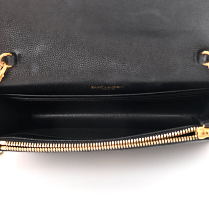 Saint Laurent Grain De Poudre Matelasse Chevron Monogram Envelope Chain Wallet Black 5 of 15