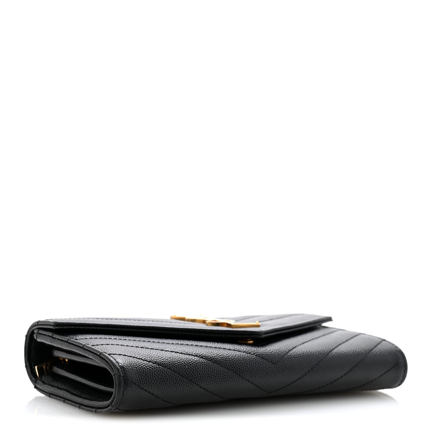 Saint Laurent Grain De Poudre Matelasse Chevron Monogram Flap Wallet Black 4 of 10