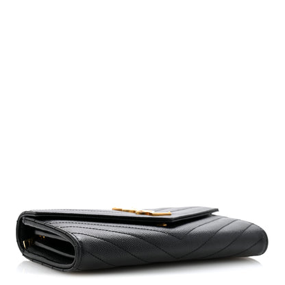 Saint Laurent Grain De Poudre Matelasse Chevron Monogram Flap Wallet Black 4 of 10