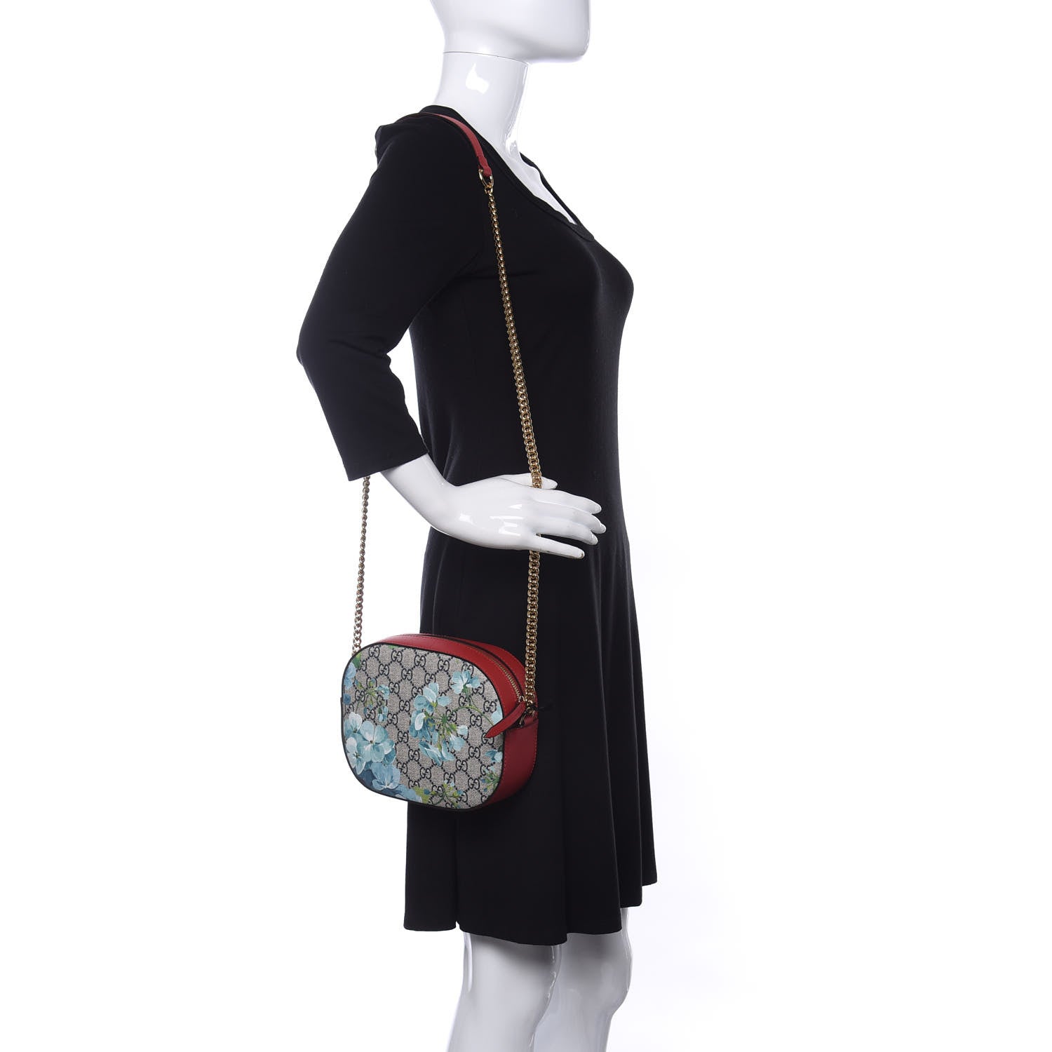 Gucci GG Supreme Monogram Blooms Mini Chain Shoulder Bag Beige Blue Navy Hibiscus Red 2 of 10