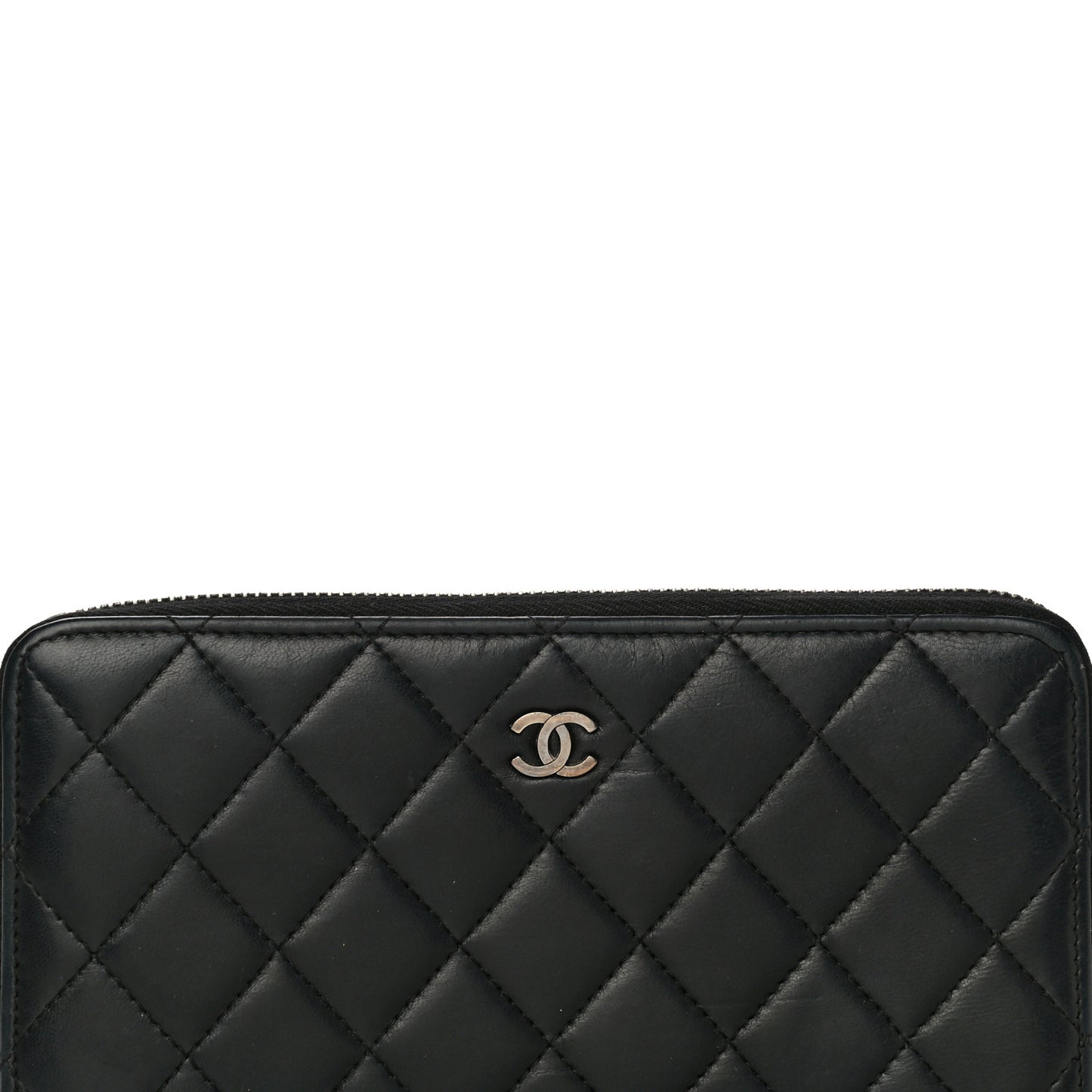Lambskin Quilted Large Gusset Zip Around Wallet Black