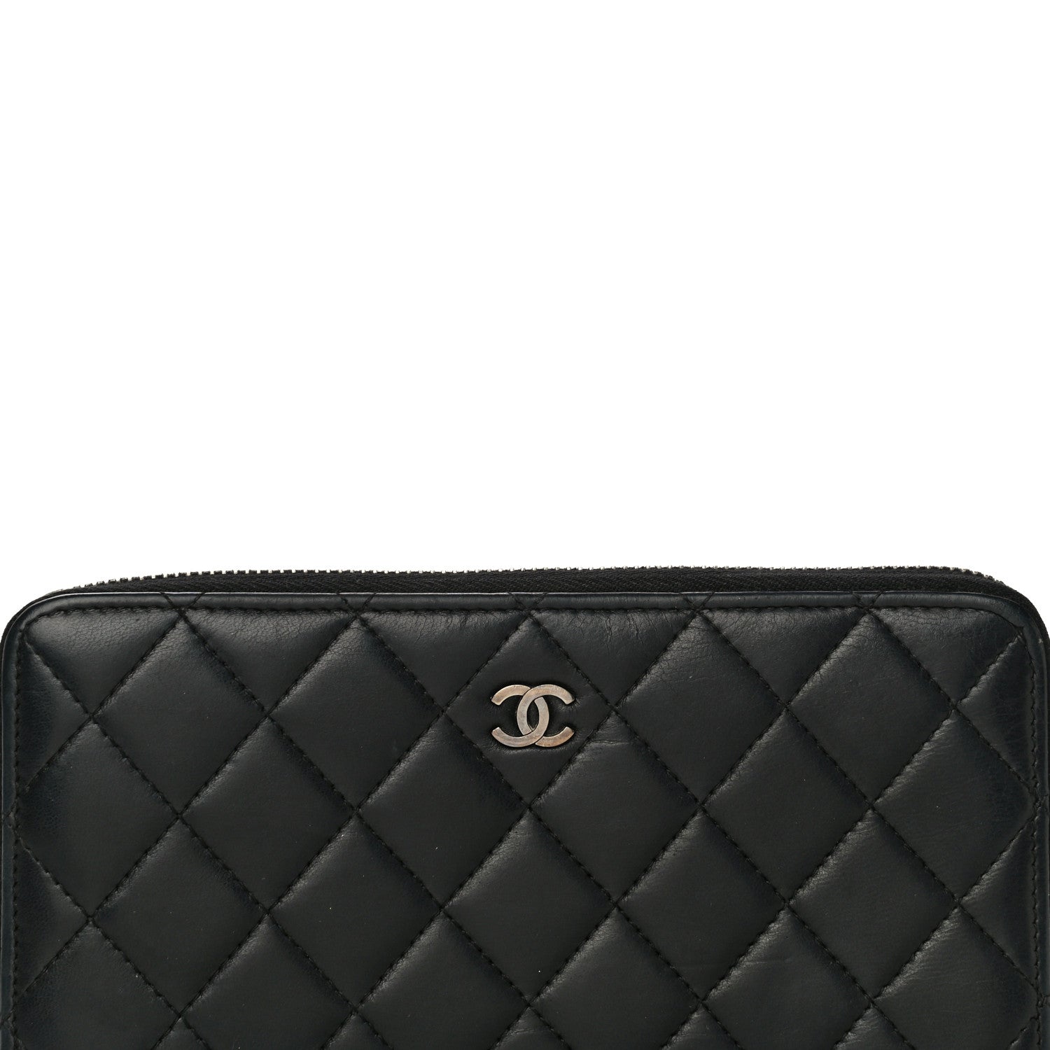 Chanel Lambskin Quilted Large Gusset Zip Around Wallet Black 9 of 12