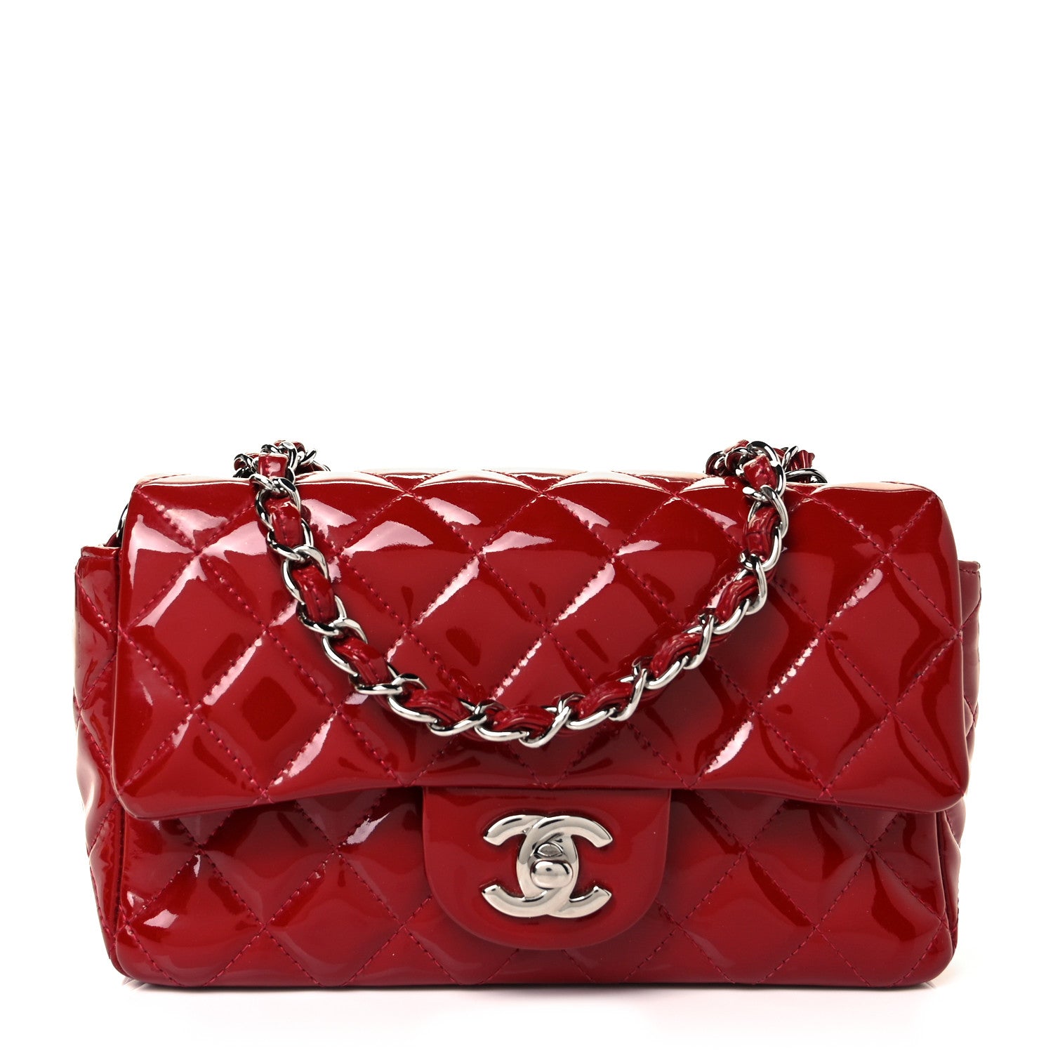 Chanel Patent Calfskin Quilted Mini Rectangular Flap Red 1 of 9