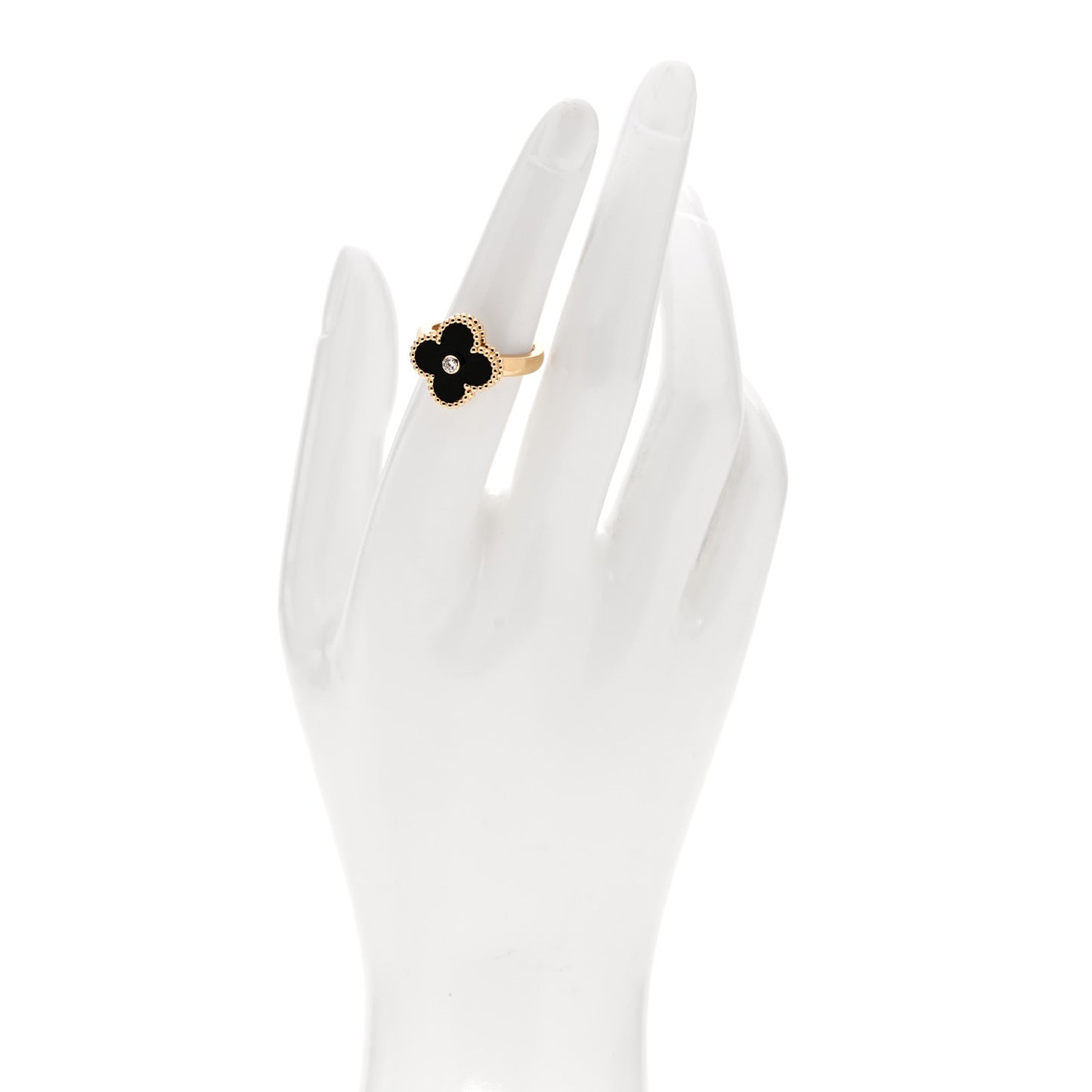 18K Yellow Gold Black Onyx Diamond Vintage Alhambra Ring 52 6