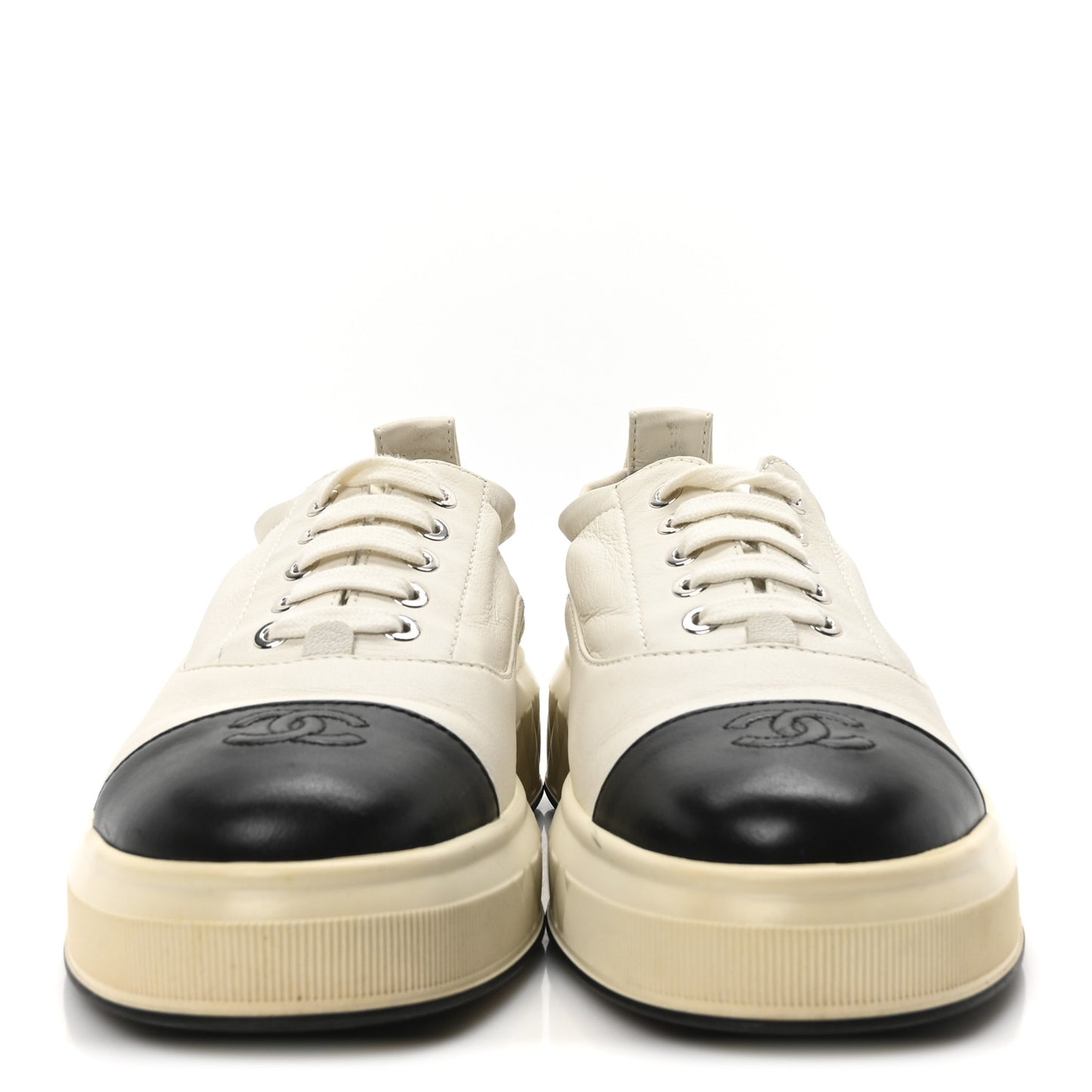 Lambskin Cap Toe CC Sneakers 39.5 White Black