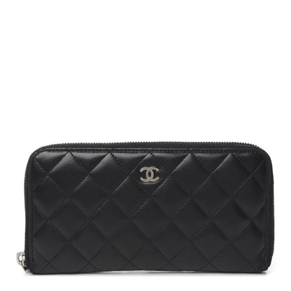 Chanel Lambskin Quilted Large Gusset Zip Around Wallet Black 1 of 9
