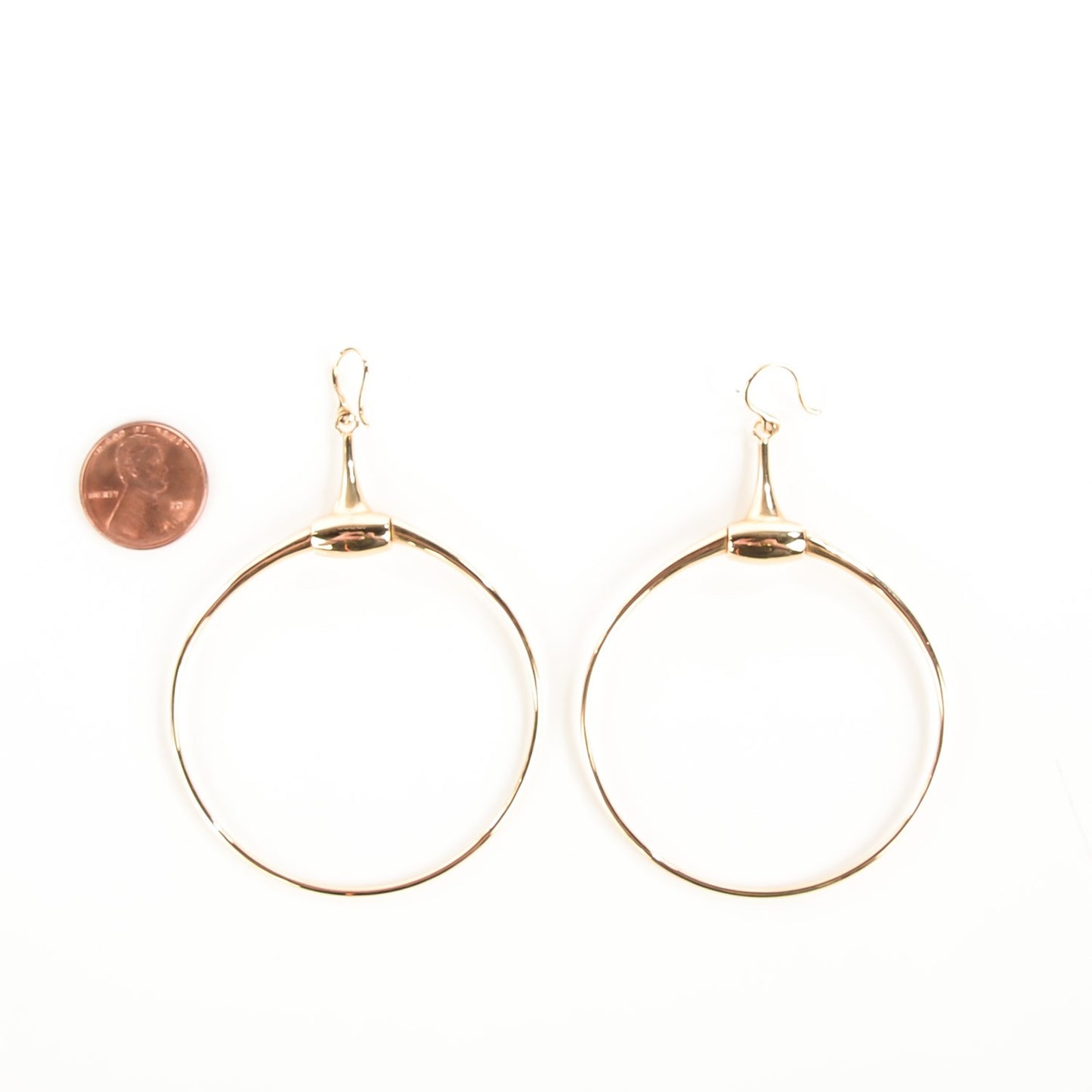 18K Yellow Gold Horsebit Drop Hoop Earrings
