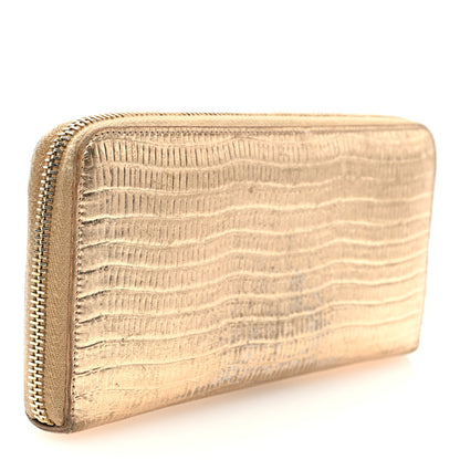 Saint Laurent Lizard Calfskin Embossed Monogram Zip Around Wallet Gold 3 of 7