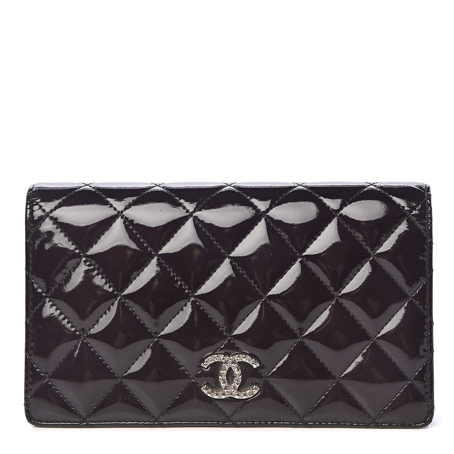 Patent Quilted Brilliant Yen Wallet Black