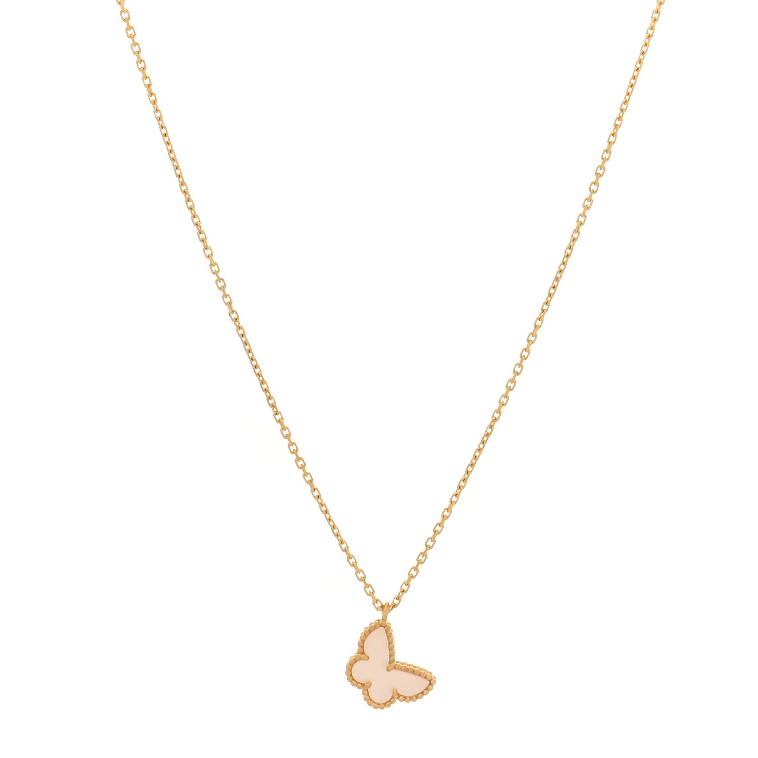 Van Cleef & Arpels 18K Yellow Gold Mother of Pearl Sweet Alhambra Butterfly Pendant Necklace 1 of 7