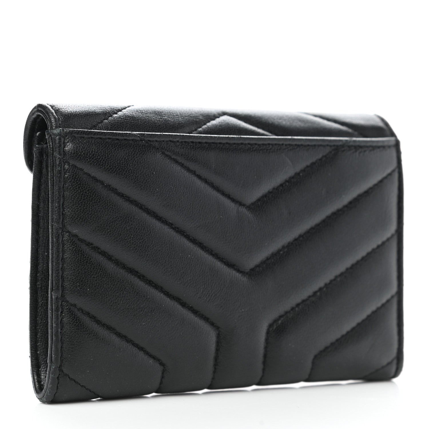 Saint Laurent Lambskin Y Quilted Monogram Small Loulou Envelope Wallet Black 3 of 9