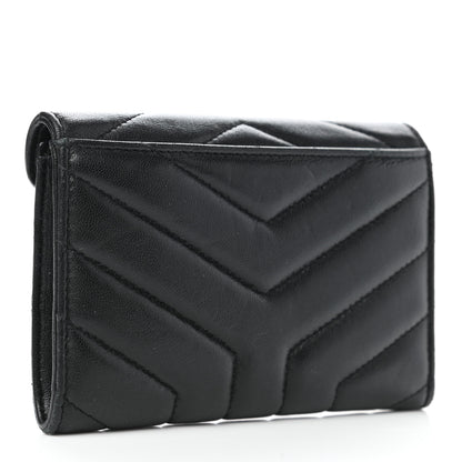 Saint Laurent Lambskin Y Quilted Monogram Small Loulou Envelope Wallet Black 3 of 9