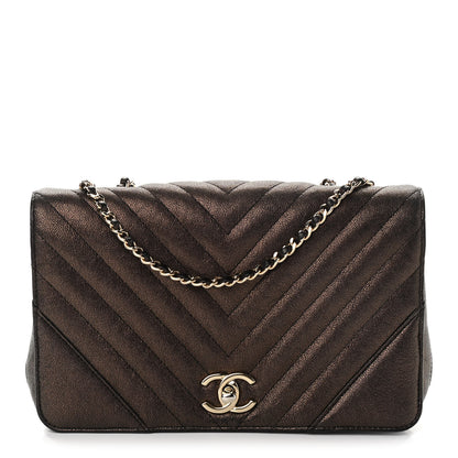 Chanel Metallic Caviar Chevron Quilted Medium Statement Flap Bronze 1 of 12