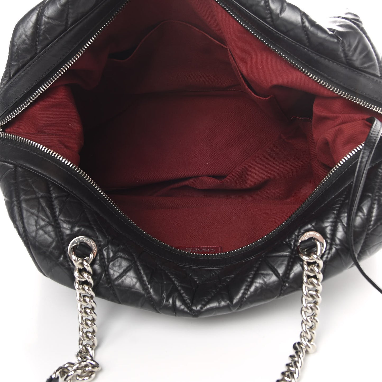 Aged Calfskin Chevron Quilted Duffle Bag Black