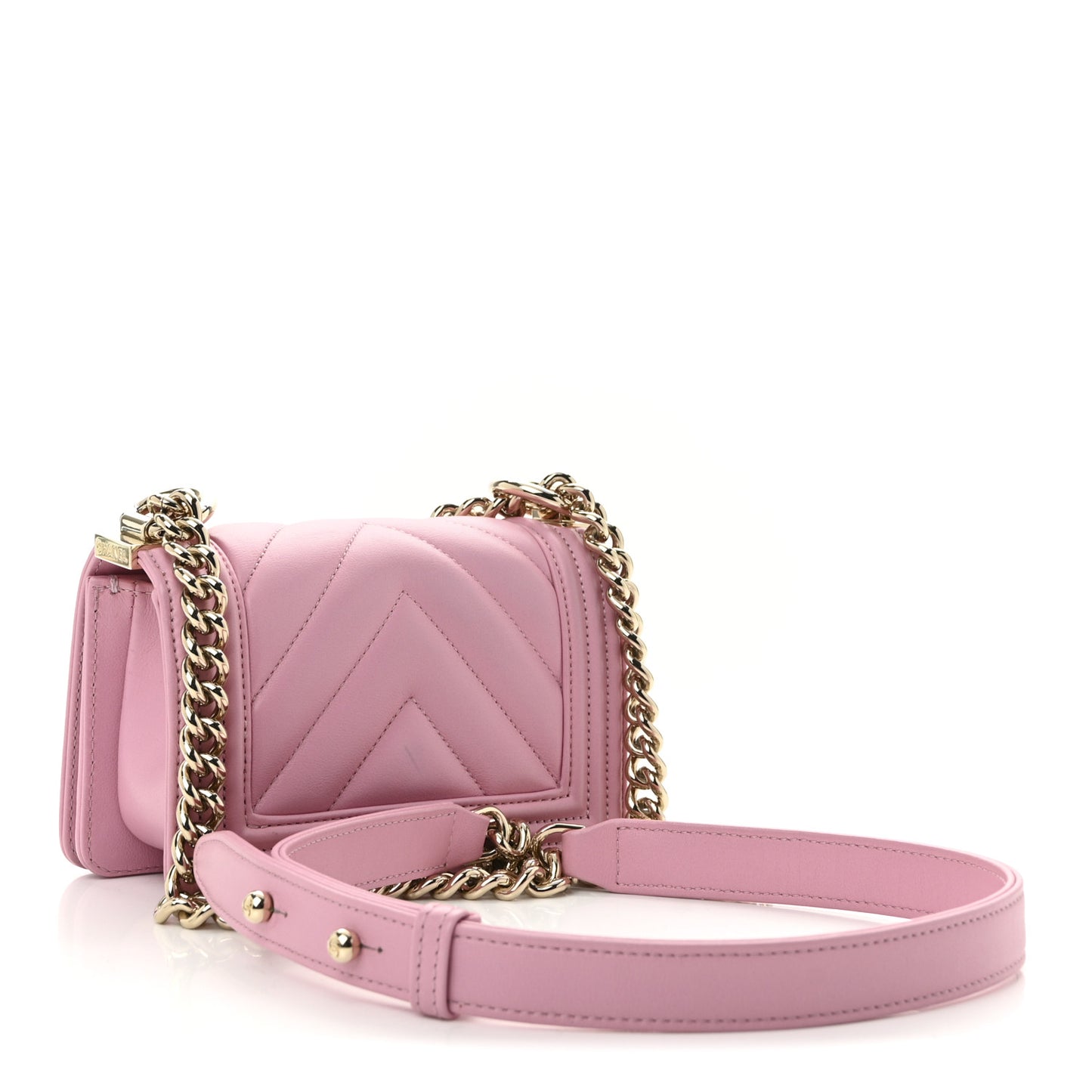 Caviar Chevron Quilted Mini Boy Flap Pink