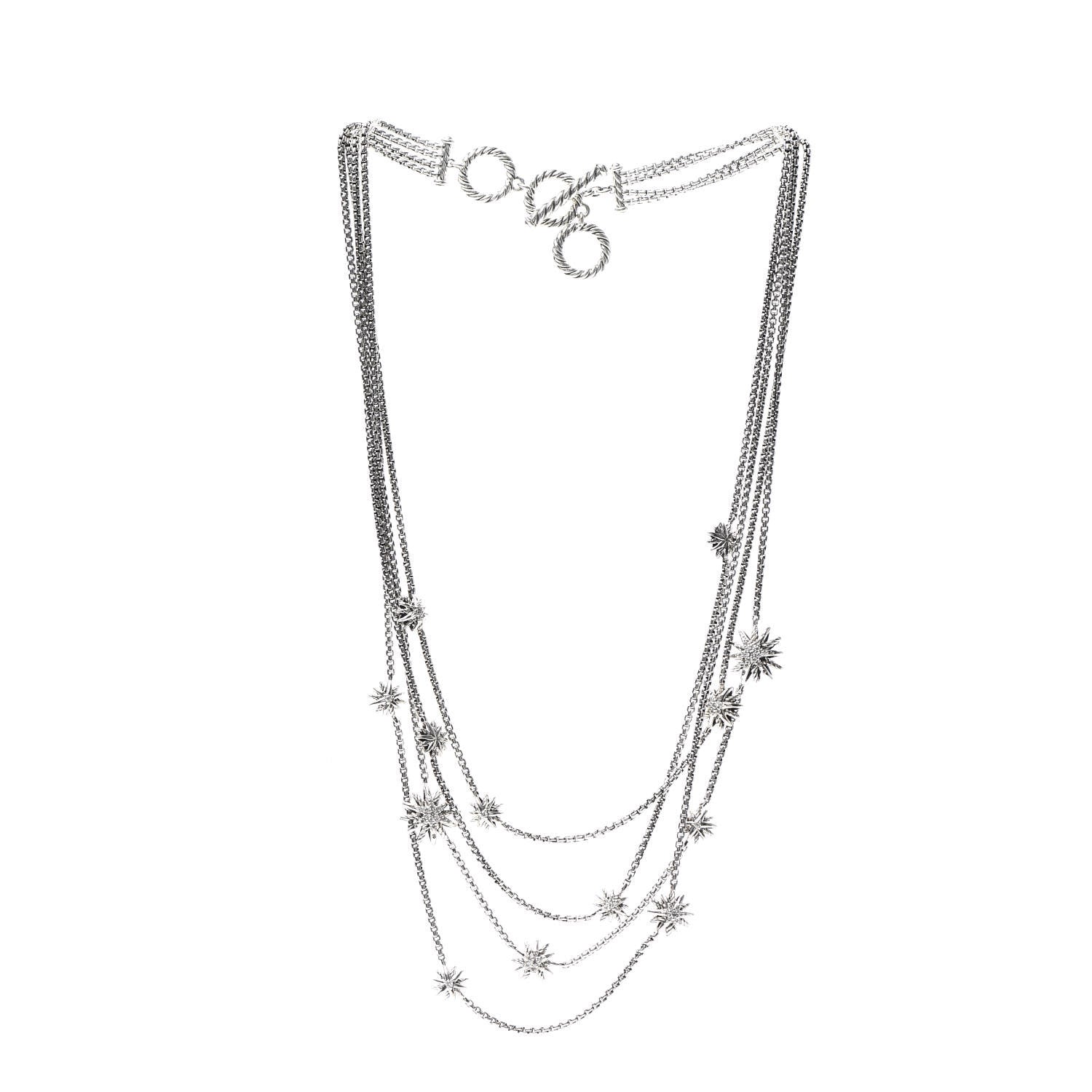 David Yurman Sterling Silver Diamond Multi Strand Starburst Station Necklace 3 of 6
