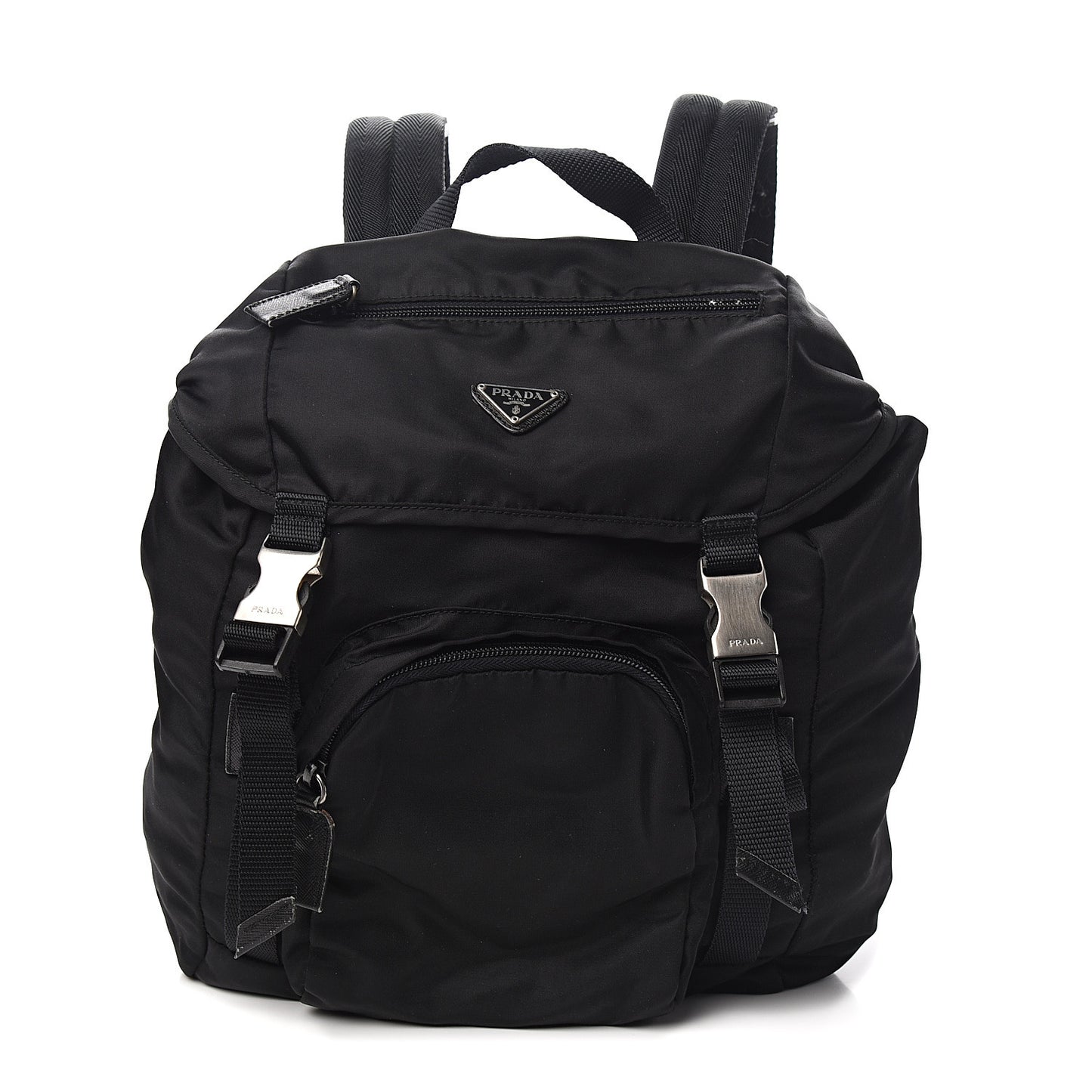 Tessuto Nylon Vela Small Double Buckle Backpack Black
