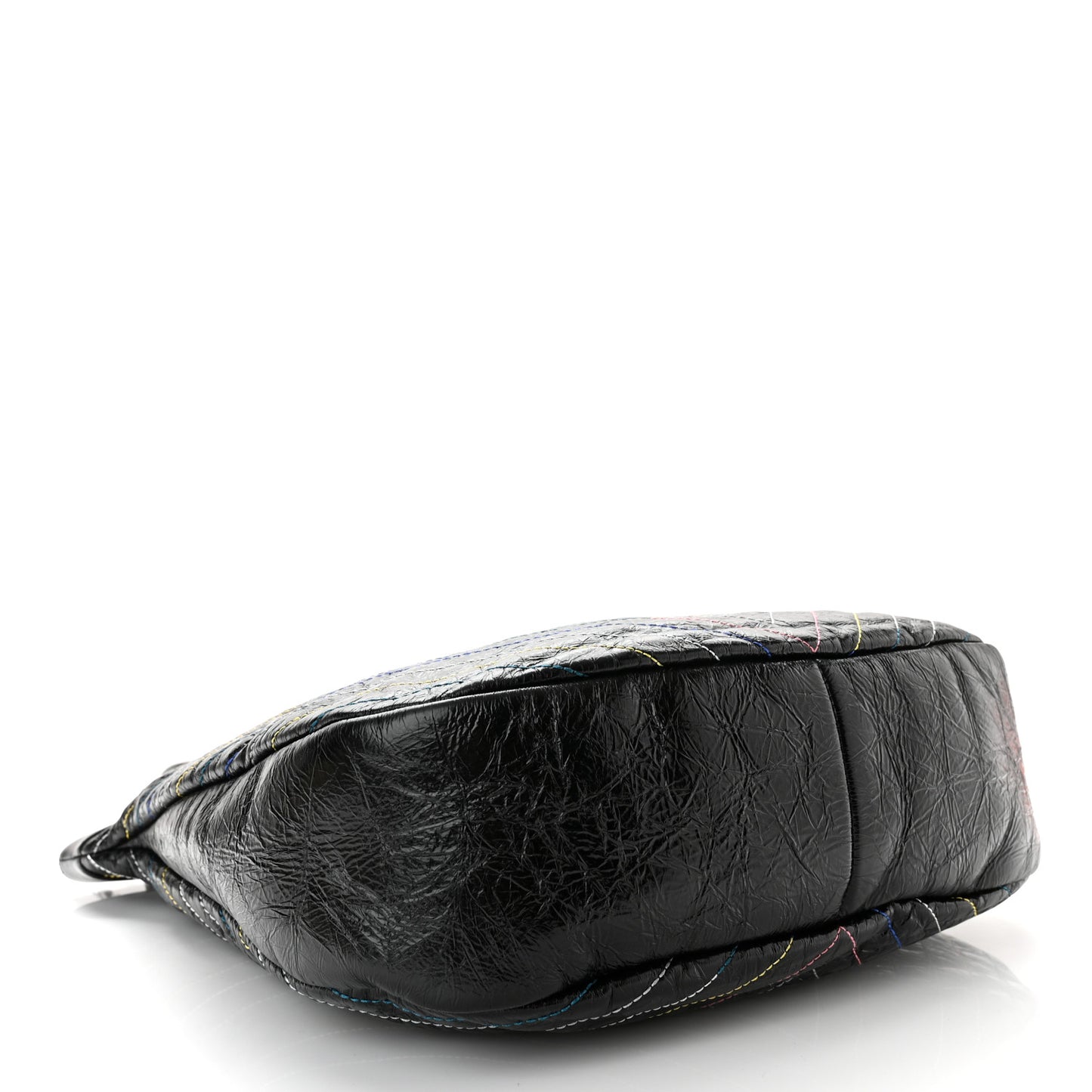 Glazed Calfskin Chevron Stitched Large 31 Shopping Bag Black Multicolor