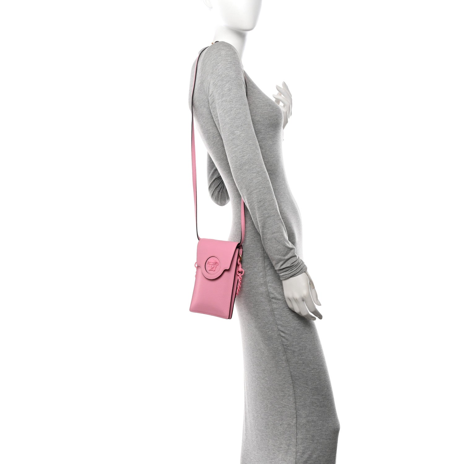 Versace Calfskin La Medusa Chain Crossbody Phone Pouch Pink 2 of 10
