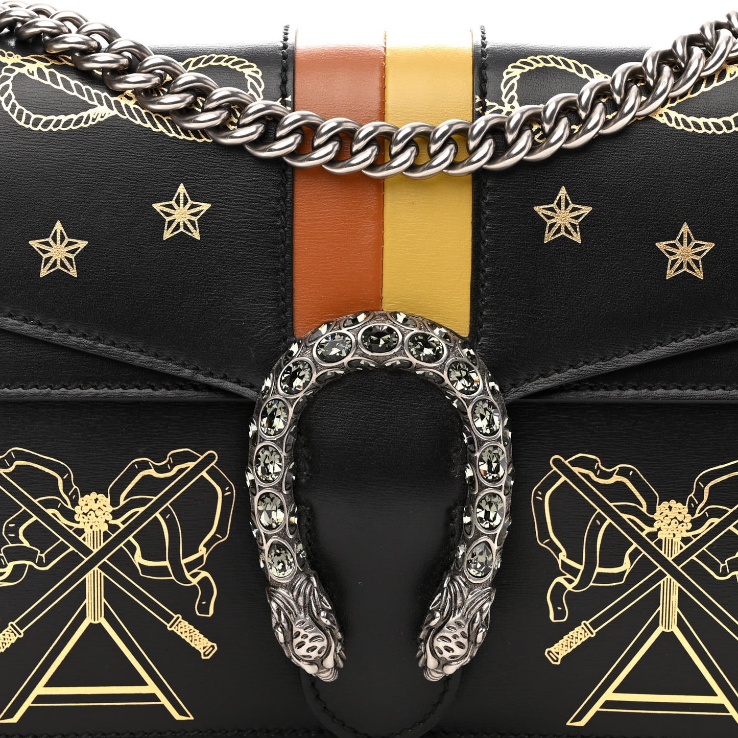 Calfskin Crystal Star Tassel Print Small Dionysus Shoulder Bag Black