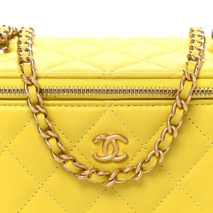 Chanel Lambskin Quilted Small Pearl Crush Vanity Case With Chain Yellow 8 of 10