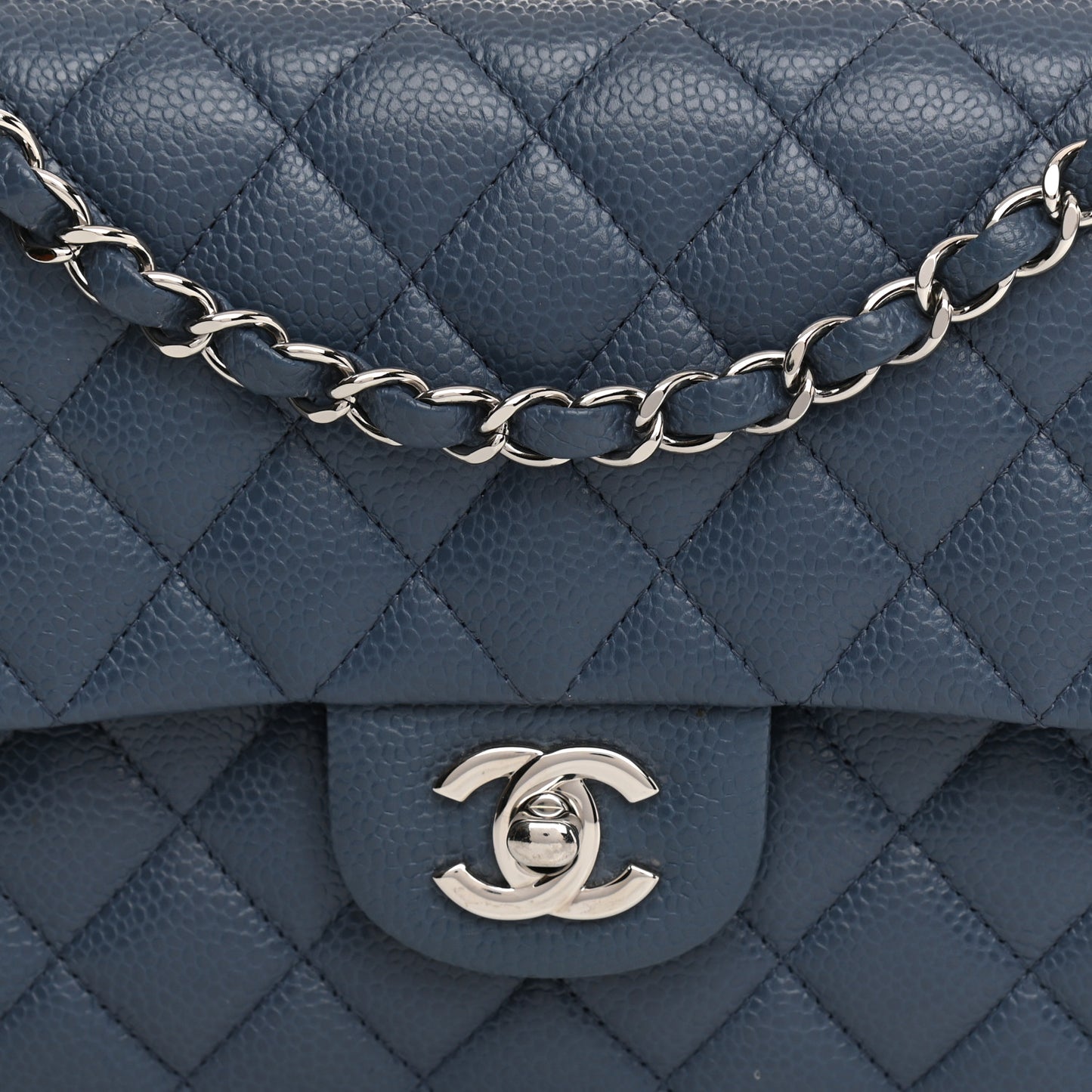 Caviar Quilted Medium Double Flap Blue