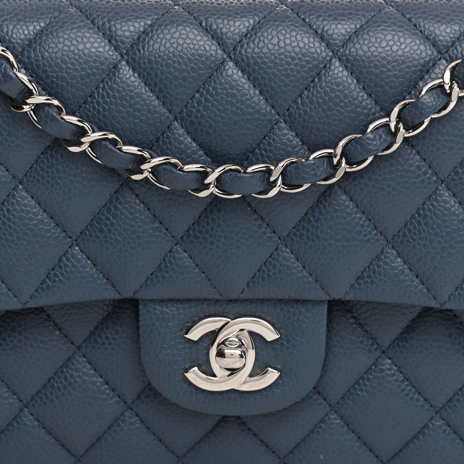Chanel Caviar Quilted Medium Double Flap Blue 15 of 23