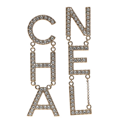Chanel Crystal Cha-Nel Logo Drop Earrings Gold 1 of 4