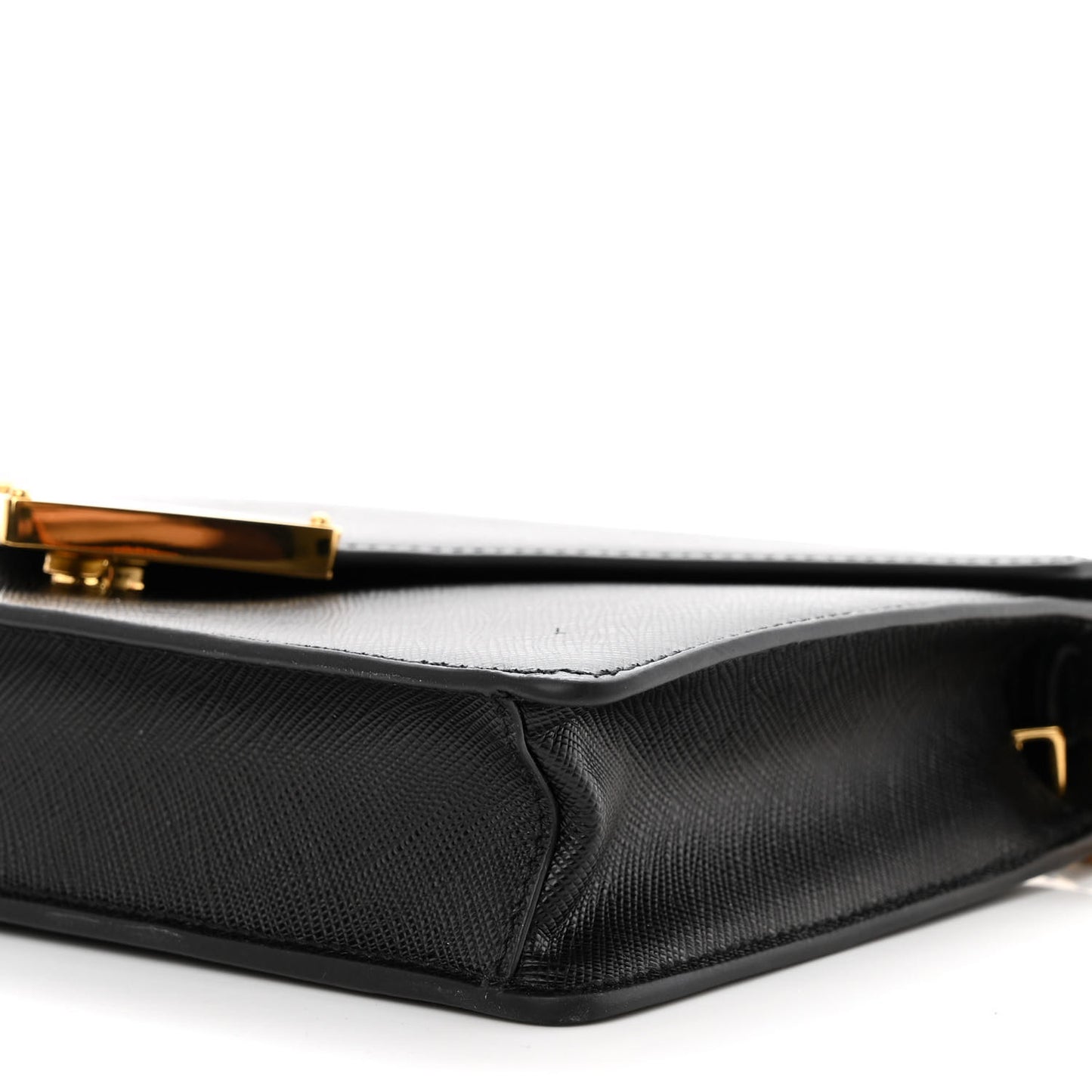 Saffiano Lux Metal Triangle Logo Mini Envelope Chain Shoulder Bag Black