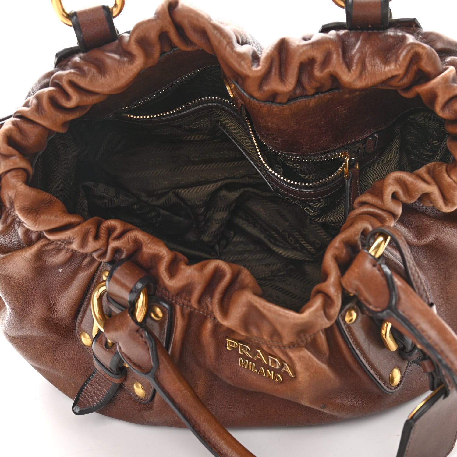 Prada Soft Calf Gathered Tote Nocciolo 4 of 12