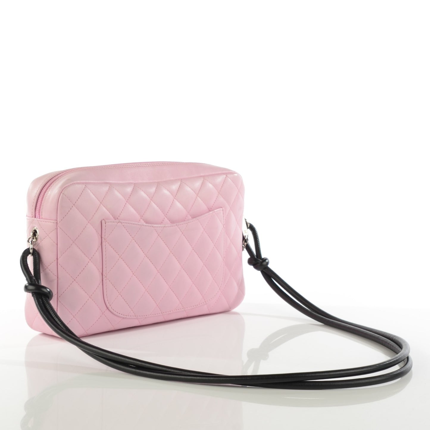 Calfskin Quilted Cambon Camera Case Pink Black