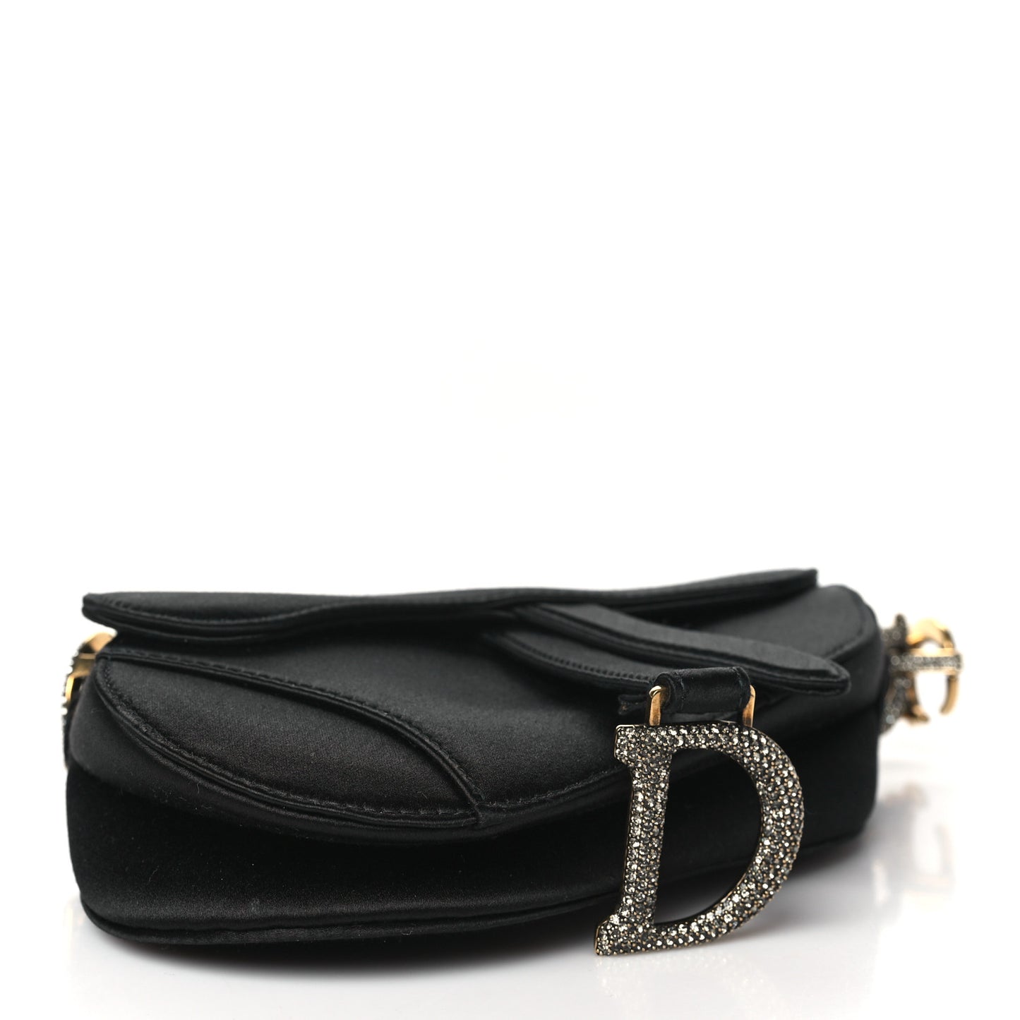 Satin Crystal Mini Saddle Bag Black