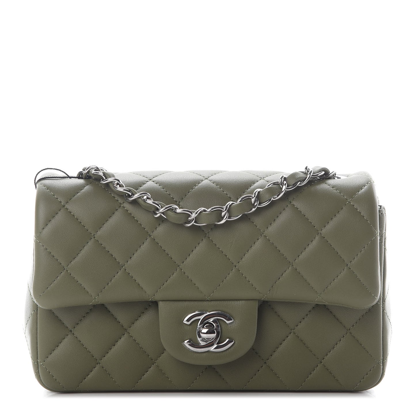 Lambskin Quilted Mini Rectangular Flap Green