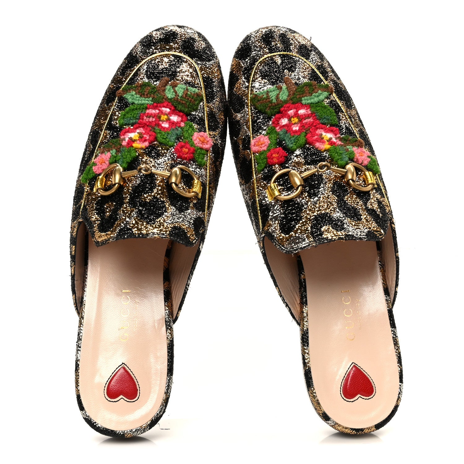 Gucci Lurex Jacquard Leopard Embroidered Womens Princetown Slippers 36.5 Black Gold 2 of 11