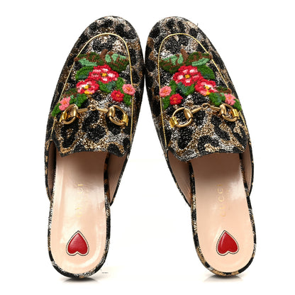 Gucci Lurex Jacquard Leopard Embroidered Womens Princetown Slippers 36.5 Black Gold 2 of 11