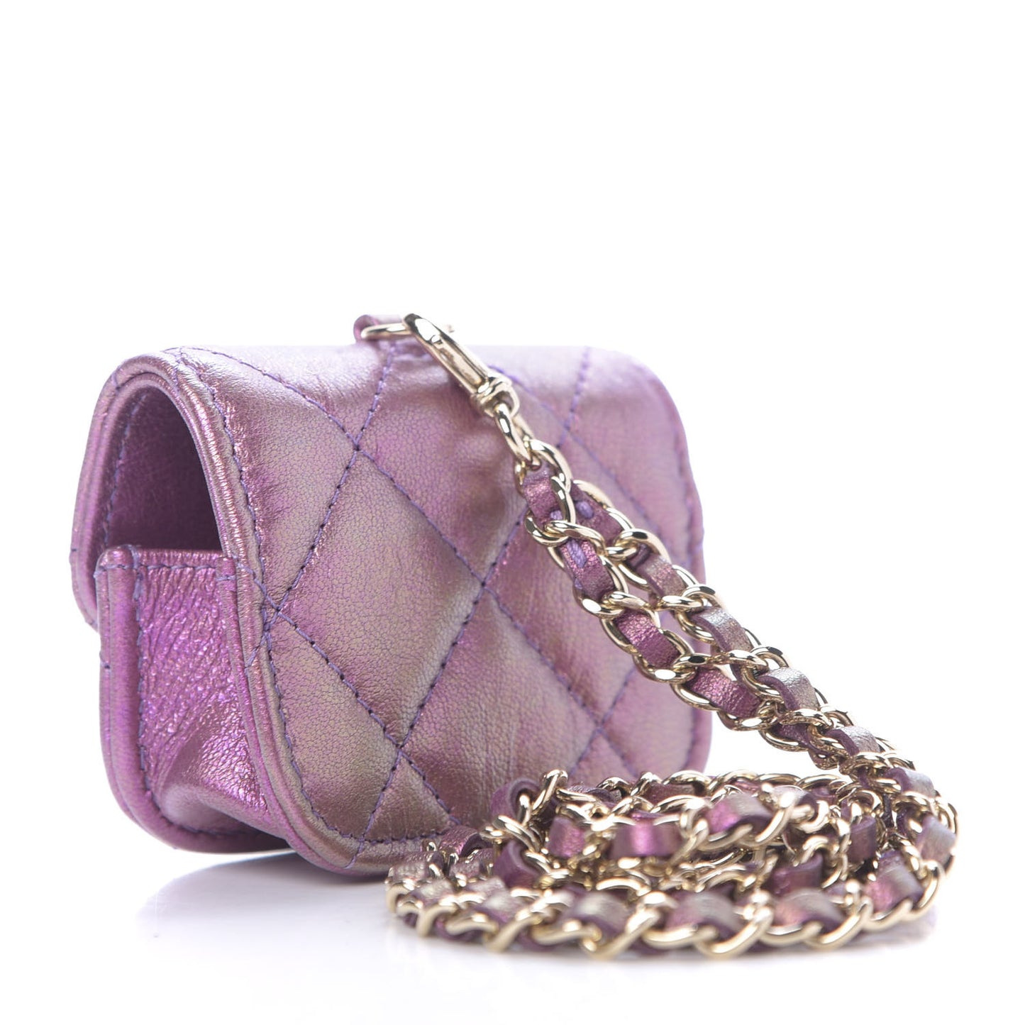 Iridescent Lambskin Quilted Airpods Pro Case Purple